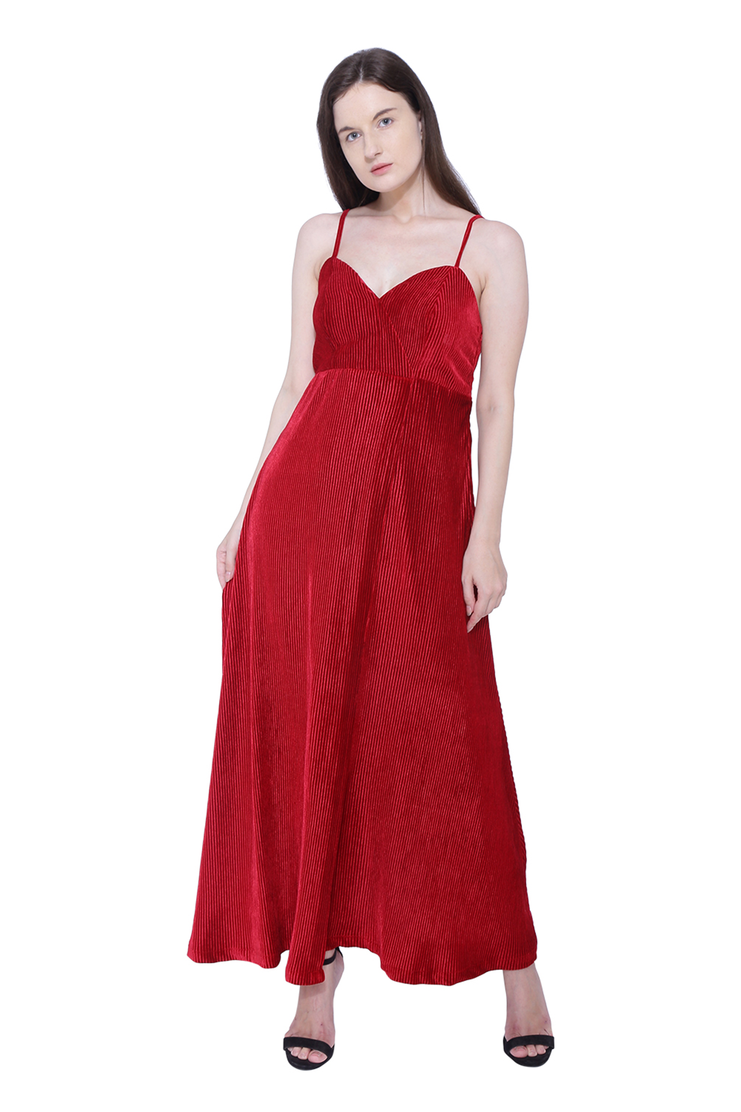 red velvet pleated dress Hapimo Women's Maxi Evening Velvet Dress Solid Color Round Neck Spring Elegant Casual Pleated High Waist Bandage Trendy Long Sleeve Red L, Size: Large