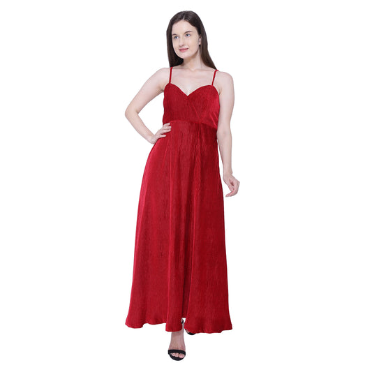 Red Velvet Pleated Dress