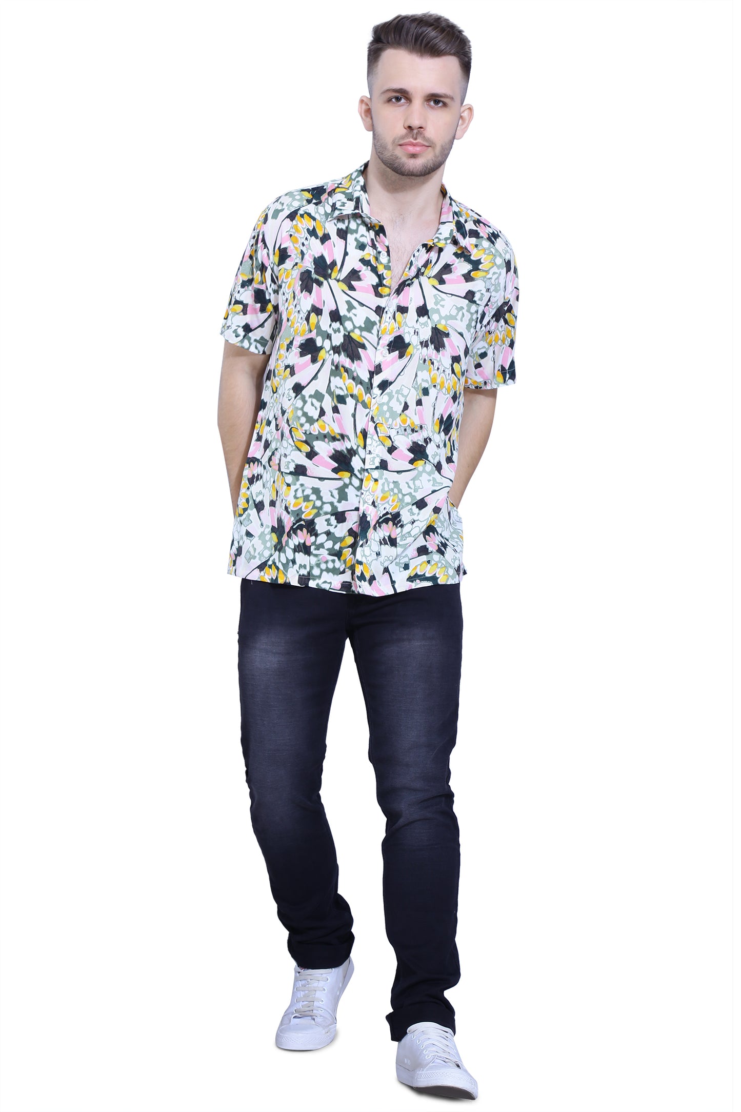 White Multicolour Abstract Shirt