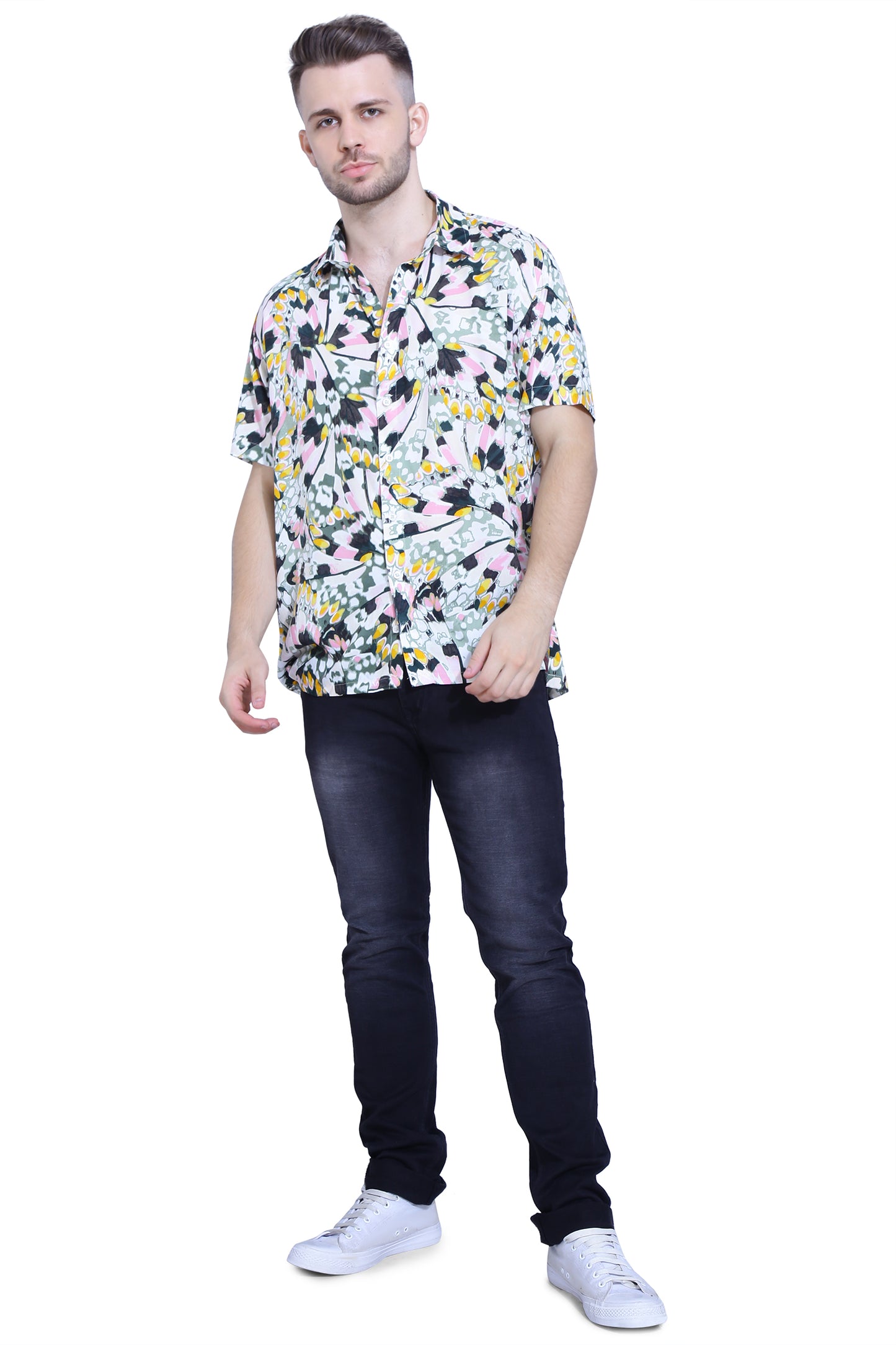 White Multicolour Abstract Shirt