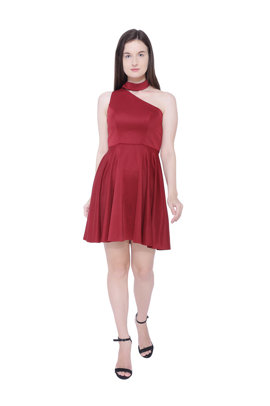 Maroon One Shoulder Dress