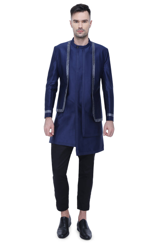 Navy Blue Layered Bandgala